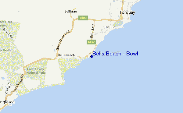 Bells Beach - Bowl location map