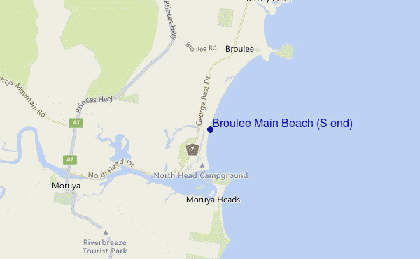 Broulee Main Beach (S end) location map