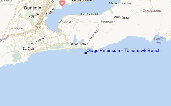 Otago Peninsula - Tomahawk Beach location map