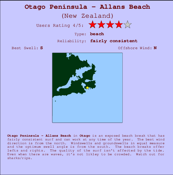 Otago Peninsula - Allans Beach Carte et Info des Spots