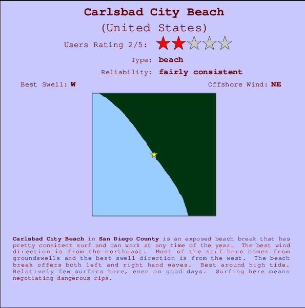 Carlsbad City Beach Carte et Info des Spots