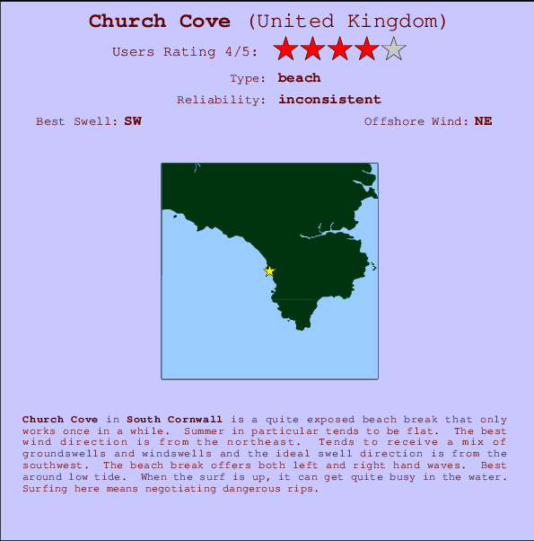 Church Cove Carte et Info des Spots