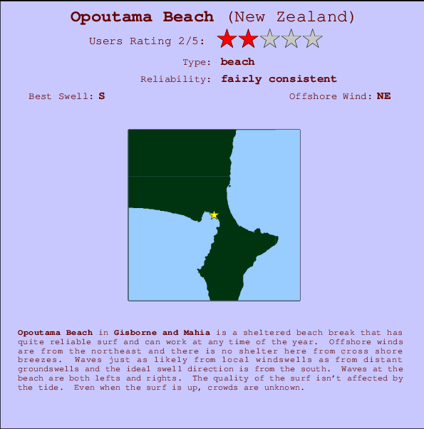 Opoutama Beach Carte et Info des Spots