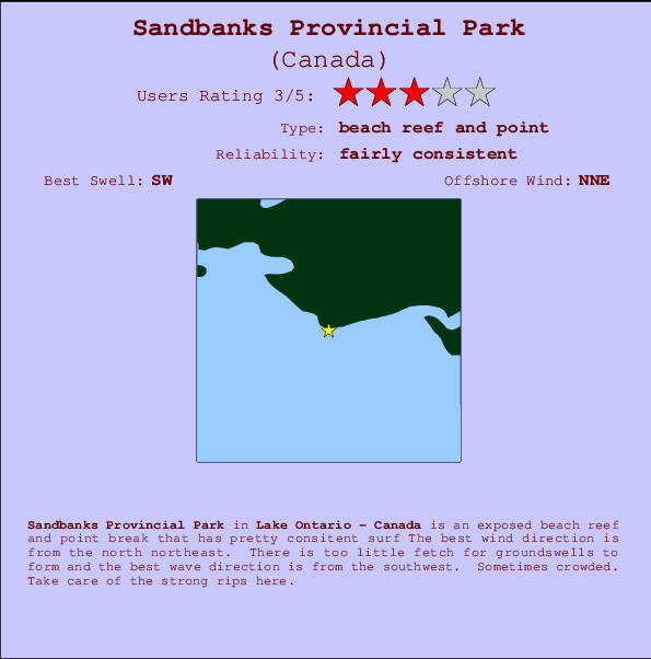 Sandbanks Provincial Park Carte et Info des Spots