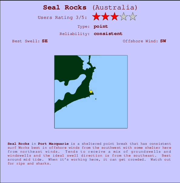 Seal Rocks Carte et Info des Spots