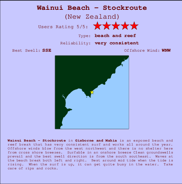 Wainui Beach - Stockroute Carte et Info des Spots