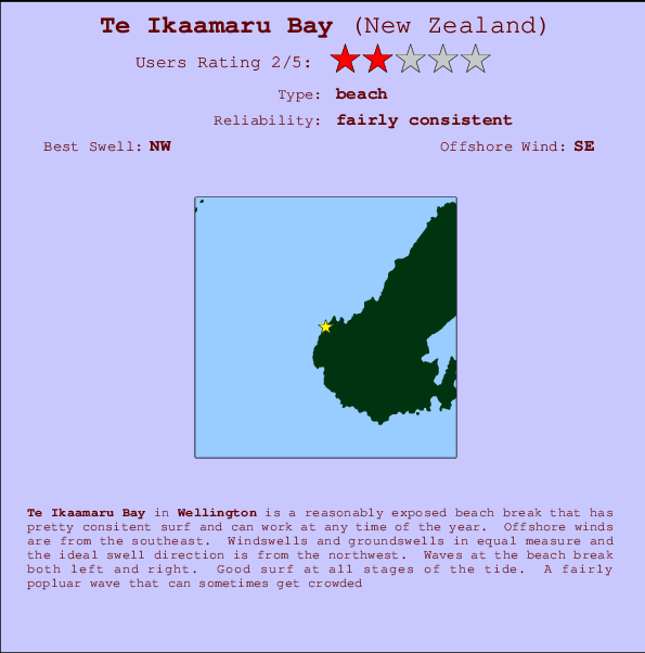 Te Ikaamaru Bay Carte et Info des Spots