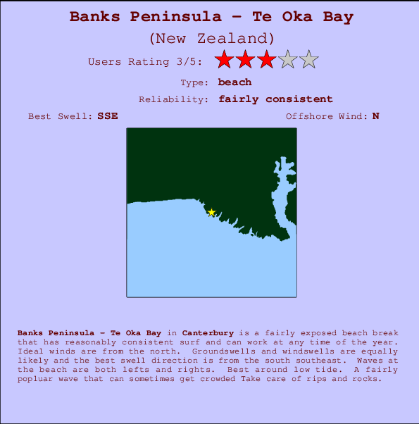 Banks Peninsula - Te Oka Bay Carte et Info des Spots