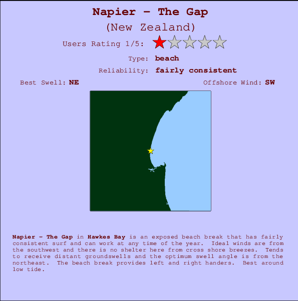 Napier - The Gap Carte et Info des Spots