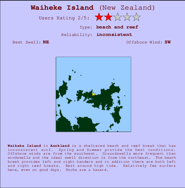 Waiheke Island Carte et Info des Spots