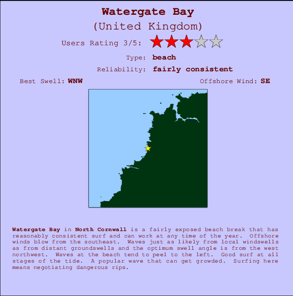 Watergate Bay Carte et Info des Spots