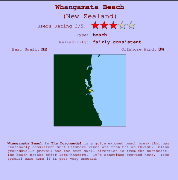 Whangamata Beach Carte et Info des Spots
