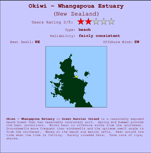 Okiwi - Whangapoua Estuary Carte et Info des Spots