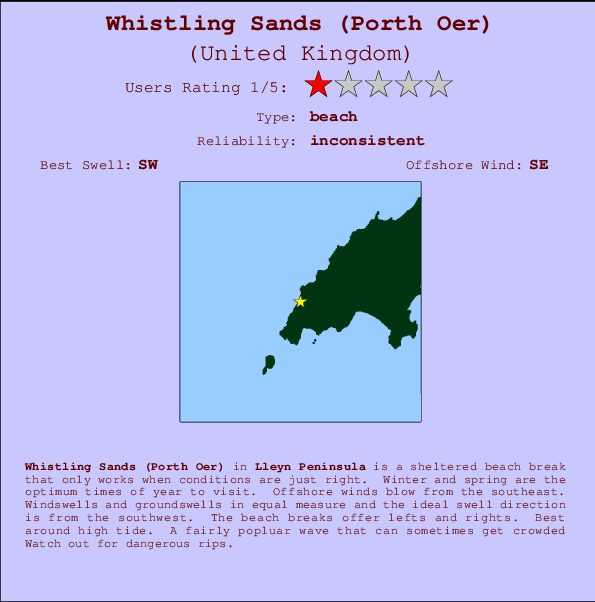 Whistling Sands (Porth Oer) Carte et Info des Spots