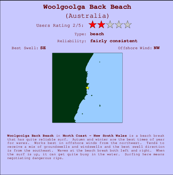 Woolgoolga Back Beach Carte et Info des Spots