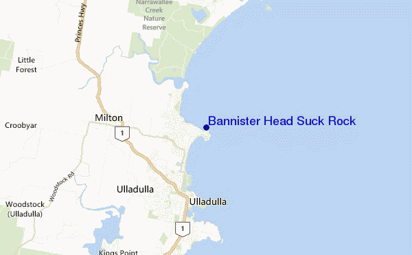 carte de localisation de Bannister Head Suck Rock