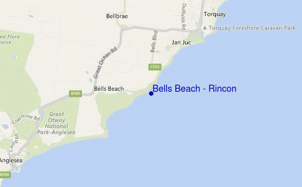 carte de localisation de Bells Beach - Rincon