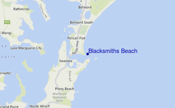 carte de localisation de Blacksmiths Beach