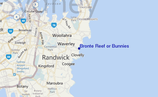 carte de localisation de Bronte Reef or Bunnies
