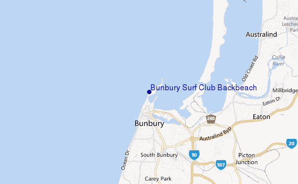 carte de localisation de Bunbury Surf Club Backbeach