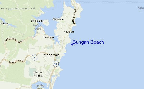 carte de localisation de Bungan Beach