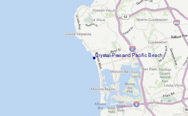 carte de localisation de Crystal Pier and Pacific Beach