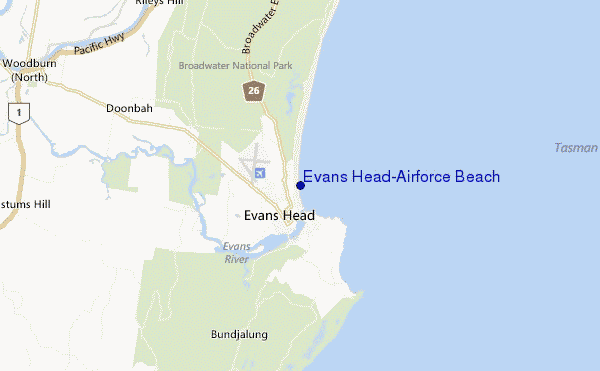 carte de localisation de Evans Head-Airforce Beach