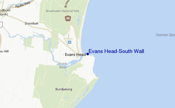 carte de localisation de Evans Head-South Wall