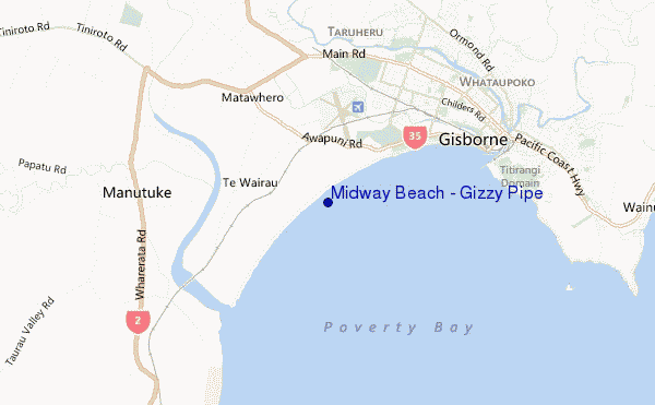 carte de localisation de Midway Beach - Gizzy Pipe