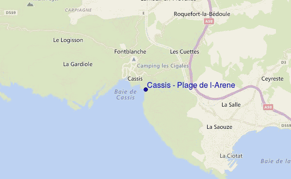 carte de localisation de Cassis - Plage de l'Arène