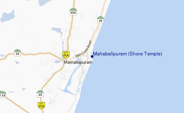 carte de localisation de Mahabalipuram (Shore Temple)