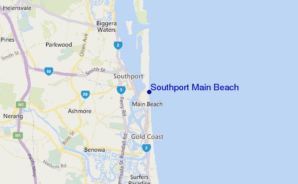 carte de localisation de Southport Main Beach