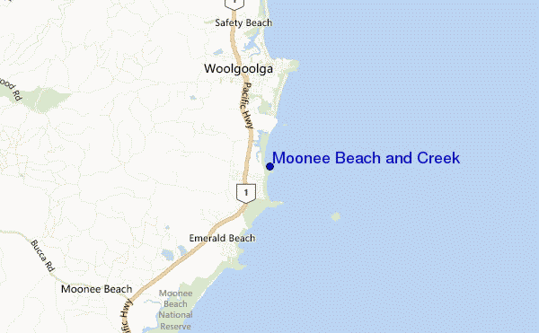 carte de localisation de Moonee Beach and Creek