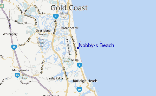 carte de localisation de Nobby's Beach