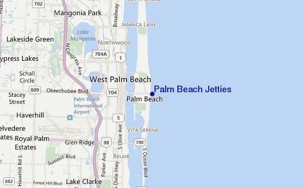 carte de localisation de Palm Beach Jetties