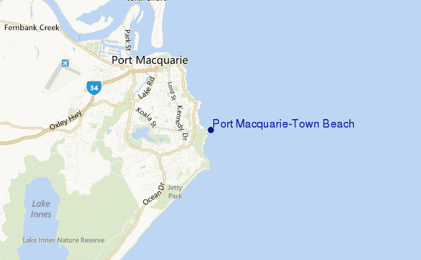 carte de localisation de Port Macquarie-Town Beach