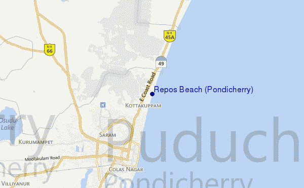carte de localisation de Repos Beach (Pondicherry)