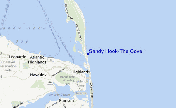 carte de localisation de Sandy Hook/The Cove