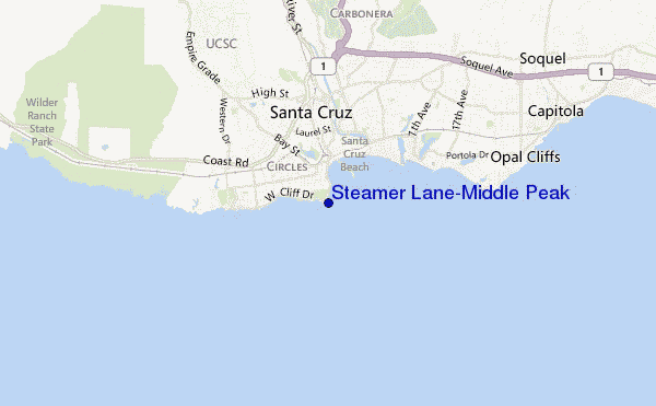 carte de localisation de Steamer Lane-Middle Peak