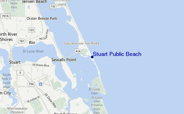 carte de localisation de Stuart Public Beach