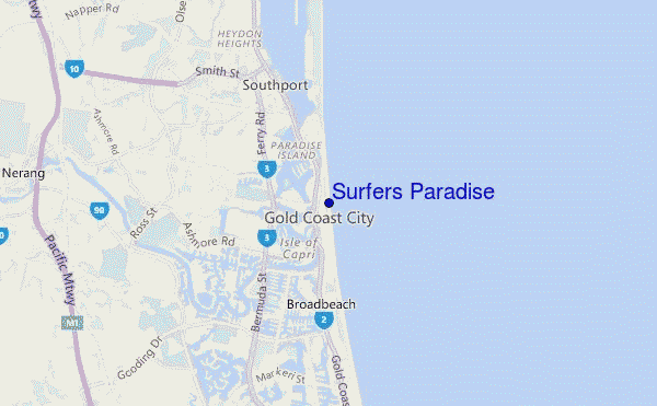 carte de localisation de Surfers Paradise