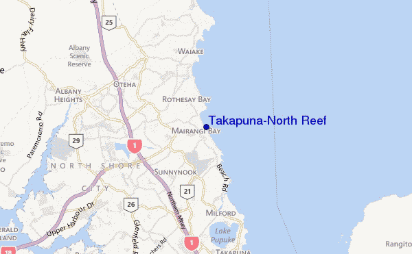 carte de localisation de Takapuna-North Reef