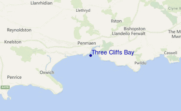 carte de localisation de Three Cliffs Bay