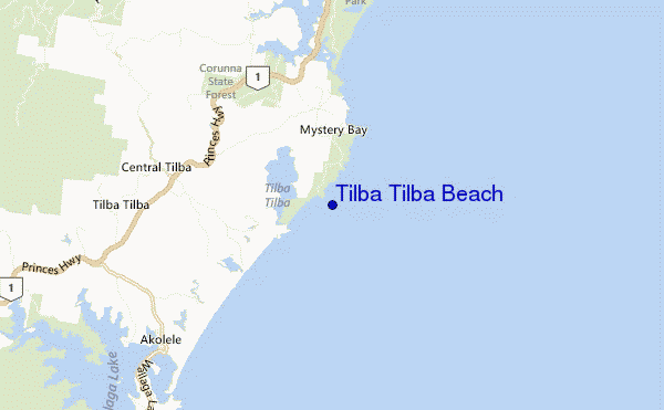 carte de localisation de Tilba Tilba Beach