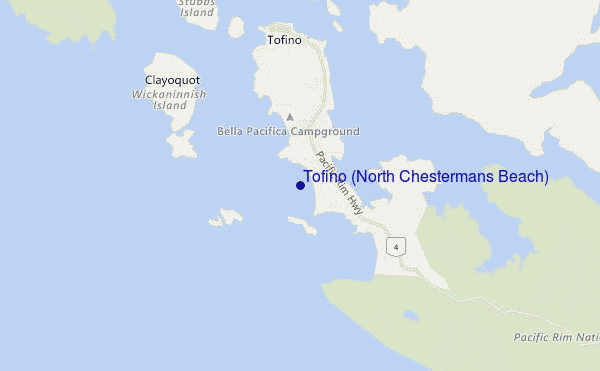 carte de localisation de Tofino (North Chestermans Beach)