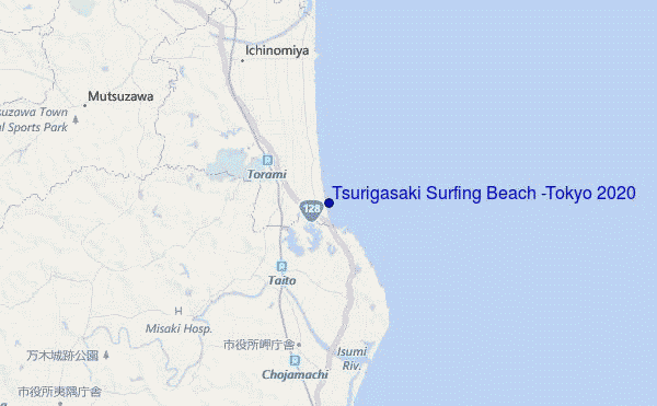 carte de localisation de Tsurigasaki Surfing Beach (Tokyo 2020)