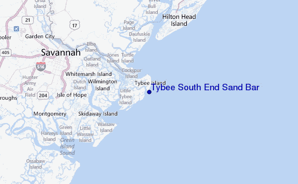 Tybee South End Sand Bar Location Map