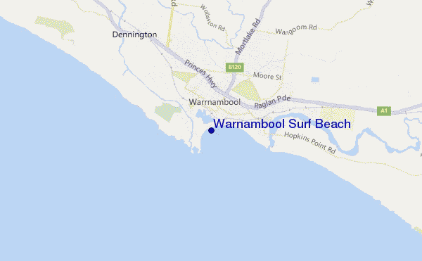 carte de localisation de Warnambool Surf Beach