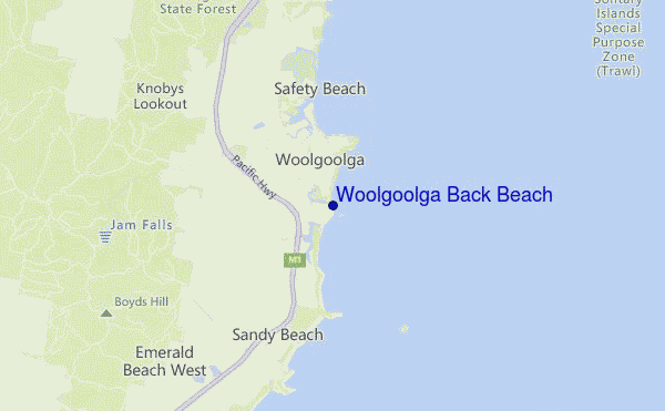 carte de localisation de Woolgoolga Back Beach