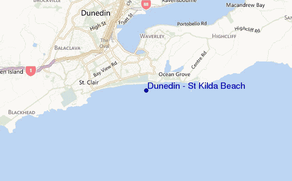 carte de localisation de Dunedin - St Kilda Beach